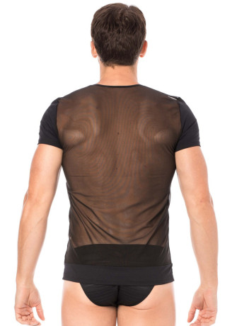 T-shirt noir rayé opaque et transparent - LM2906-81BLK